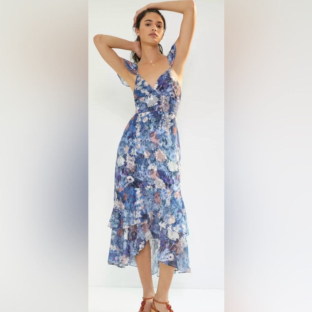 Hutch x Anthropologie Blue Floral Midi Dress | NWT | Size 8